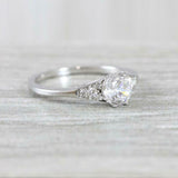 Solitaire with Accent Engagement Ring 0.8ct Round Cut Diamond 14k WhiteGold Over