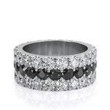 5ct Round Cut Black & White Diamond Three Row Eternity Band 14k White Gold Over