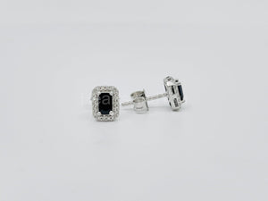 1ct Emerald Cut Simulated Black Diamond Halo Stud Earrings 14k White Gold Plated