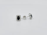 1ct Emerald Cut Simulated Black Diamond Halo Stud Earrings 14k White Gold Plated