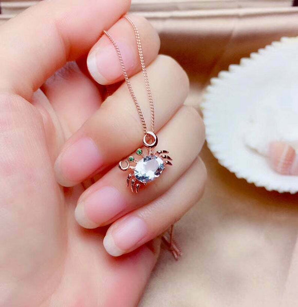 1.45ct Oval Cut Blue Aquamarine Crab Design Pendant with Chain 14k RoseGold Over