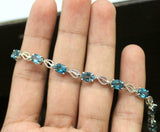 5ct Oval Cut London Blue Topaz Leaf Design Bracelet 14K White Gold Finish