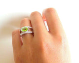 2.5ct Oval Cut Green Peridot Dual Shank Solitaire Accent Ring 14k WhiteGold Over