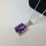 2ct Amethyst Pendant Radiant Cut Diamond Solitaire 14k WhiteGold Finish NO CHAIN