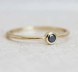 0.4ct Round Cut Black Diamond Engagement Ring 14k Yellow Gold Finish Bezel Set