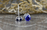 1ct Round Cut Blue Sapphire Screw Back Women Stud Earrings 14k White Gold Finish