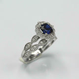 2.3ct Cushion Cut Blue Sapphire Engagement Ring Bridal Set 14k White Gold Finish