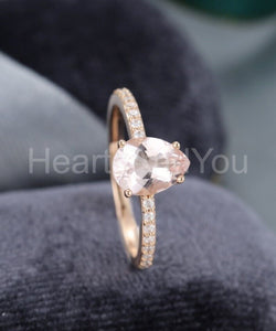 2ct Pear Cut Simulated Peach Morganite Minimal Engagement Ring 14k Gold Plated