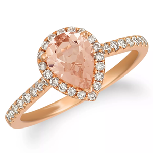 2.6Ct Pear Cut Peach Morganite Diamond Halo Engagement Ring 14K Rose Gold Finish