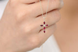 1ct Pink Ruby Pendant with Chain Marquise Cut Holy Cross 14k Yellow Gold Finish