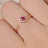 1ct Oval Cut Pink Ruby Diamond Halo Open Cuff Engagement Ring 14k Rose Gold Over