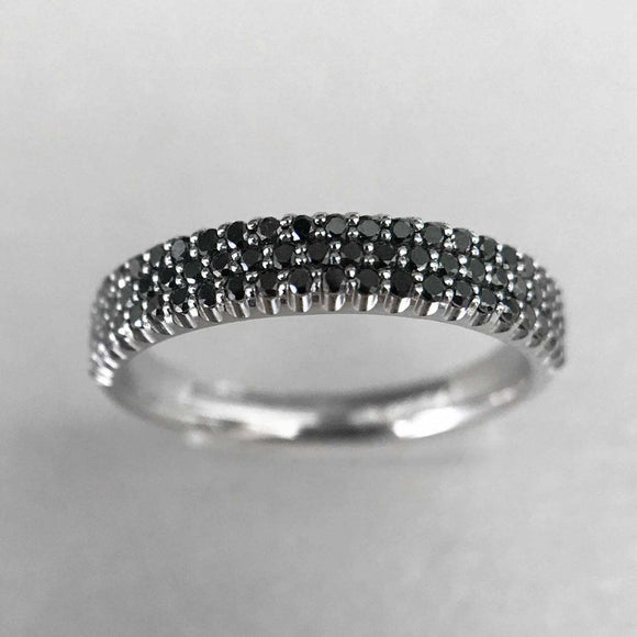 Three Row Half Eternity Wedding Band 2ct Round Black Diamond 14k White Gold Over