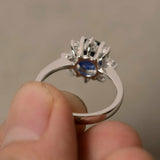 1.5ct Round Blue Tanzanite Floral Solitaire Engagement Ring 14k White Gold Over