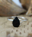 1ct Engagement Ring Pear Cut Black Diamond Solitaire Women 14k White Gold Finish