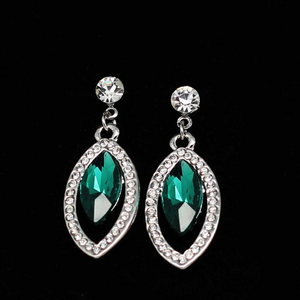 1ct Marquise Cut Green Emerald Diamond Halo Drop Earrings 14k White Gold Finish