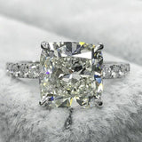 3Ct Cushion Cut Diamond Solitaire with Round Accents Ring 14K White Gold Finish