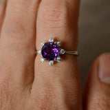 1.5ct Round Cut Purple Amethyst Floral Engagement Ring 14k White Gold Finish