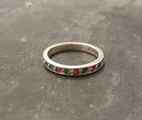 1ct Round Cut Pink Ruby Alternate Emerald Half Eternity Band 14k White Gold Over