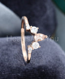 1ct Pear Cut Simulated Peach Morganite Curved Wedding Band 14k Rose Gold Plated