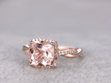 1.7ct Cushion Cut Morganite Engagement Ring Infinity Twisted 14k Rose Gold Over