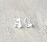 1.2ct Stud Earrings Emerald Cut Diamond Solitaire Design 14k White Gold Finish