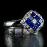 3Ct Princess Cut Diamond Blue Sapphire Halo Engagement Ring 14K White Gold Over