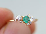 1ct Engagement Ring Round Cut Green Emerald Cluster 14k Yellow Gold Finish