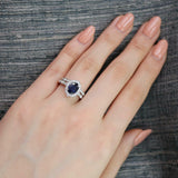 1.2ct Oval Cut Blue Sapphire Bridal Set Engagement Ring 14k White Gold Finish