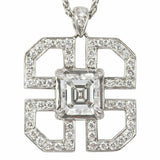 2.1ct Asscher Cut Diamond Pendant Art Deco Style 14k White Gold Finish NO CHAIN