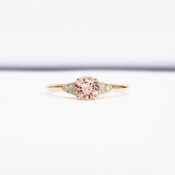 0.5ct Round Cut Peach Morganite Solitaire with Accents Ring 14k Rose Gold Finish