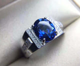 3.45ct Oval Cut Blue Sapphire Stylish Engagement Men Ring 14k White Gold Finish