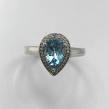 2ct Pear Blue Topaz Engagement Ring Diamond Halo Solitaire 14k White Gold Finish