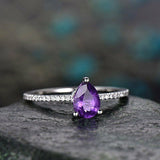 0.9Ct Pear Cut Purple Amethyst Solitaire Engagement Ring 18K White Gold Finish