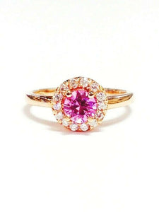 1Ct Round Cut Pink Sapphire Diamond Halo Engagement Ring 14K Rose Gold Finish