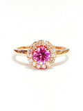 1Ct Round Cut Pink Sapphire Diamond Halo Engagement Ring 14K Rose Gold Finish