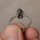 0.75ct Pear Blue Sapphire Promise Wedding Engagement Ring 14k White Gold Finish