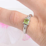 1ct Princess Green Peridot Engagement Ring Petite Solitaire 14k White Gold Over