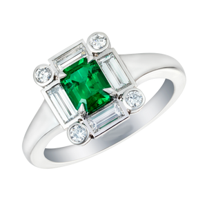 3.5Ct Green Emerald Egyptian Diamond Halo Engagement Ring 14K White Gold Finish