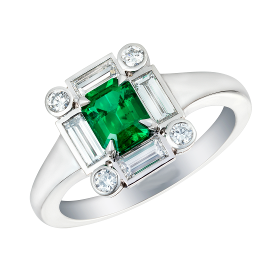 3.5Ct Green Emerald Egyptian Diamond Halo Engagement Ring 14K White Gold Finish