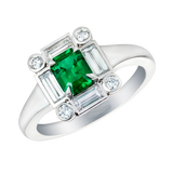 3.5Ct Green Emerald Egyptian Diamond Halo Engagement Ring 14K White Gold Finish