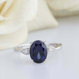 2ct Oval Cut Blue Sapphire Engagement Ring Diamond Trilogy 14k White Gold Finish