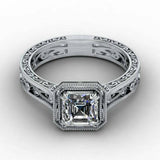 2ct Asscher Diamond Vintage Milgrain Filigree Solitaire Ring 14k White Gold Over