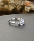 Pear Accents Trilogy Engagement Ring 1.5ct Round Cut Diamond 14k White Gold Over