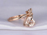 1.5ct Heart Cut Peach Morganite Engagement Ring 14k Rose Gold Over Floral Bypass