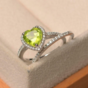 2ct Engagement Ring Heart Cut Green Peridot Halo Bridal Set 14k WhiteGold Finish