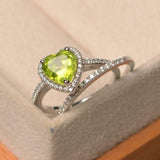 2ct Engagement Ring Heart Cut Green Peridot Halo Bridal Set 14k WhiteGold Finish