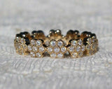 Floral Full Eternity Wedding Band 2.2ct Round Cut Diamond 14k Yellow Gold Finish