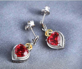 2ct Drop Earrings Heart Cut Pink Ruby Twist Heart 14k White Gold Finish