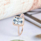 2ct Radiant Cut Blue Aquamarine Engagement Ring Halo Diamond 14k Rose Gold Over