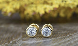 1ct Round Cut VVS1D Diamond Bezel Screwback Stud Earrings 14k Yellow Gold Finish